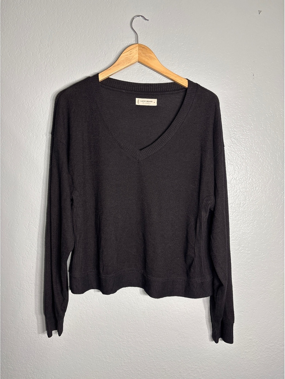 Lucky Brand sweater oversize v neck black medium capsule drop shoulder